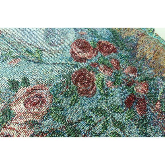 NWT Tapestry Angel of Love Throw Blanket Lena Liu 50X60 Fringed Roses Garden - Picture 6 of 8